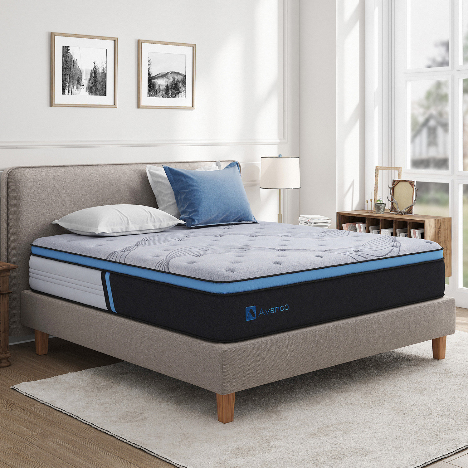 Hybrid Mattress 12 inch Gel Memory Foam Full Mattress in A Box 5 Zone Pocket Innerspring Size King Gray